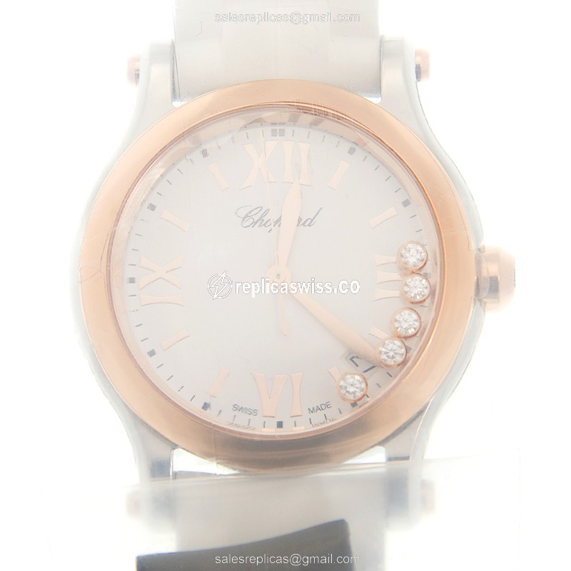 Chopard Happy Sport Quartz 18kt Rose Gold - White Dial - Rubber Strap - Buckle Clasp
